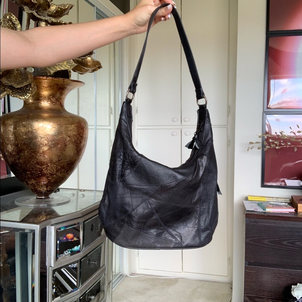 Black vegan leather hobo handbag